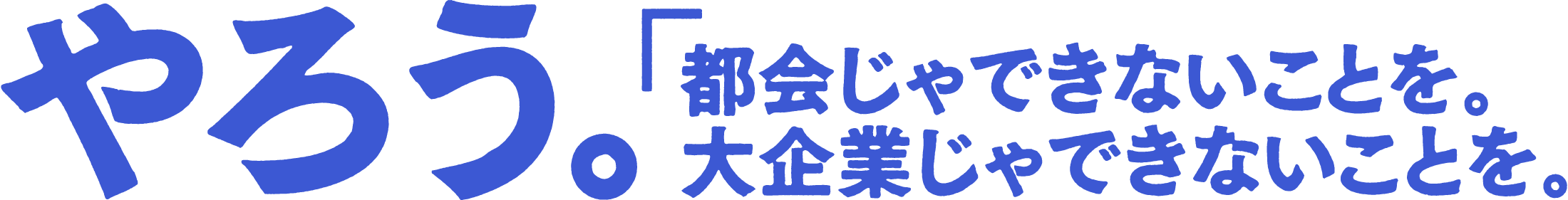 やろう。都会じゃできないことを。大企業じゃできないことを。