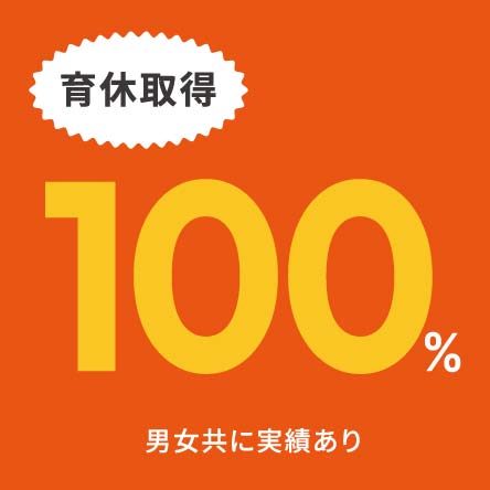 育休取得 １００％ 男女共に実績あり